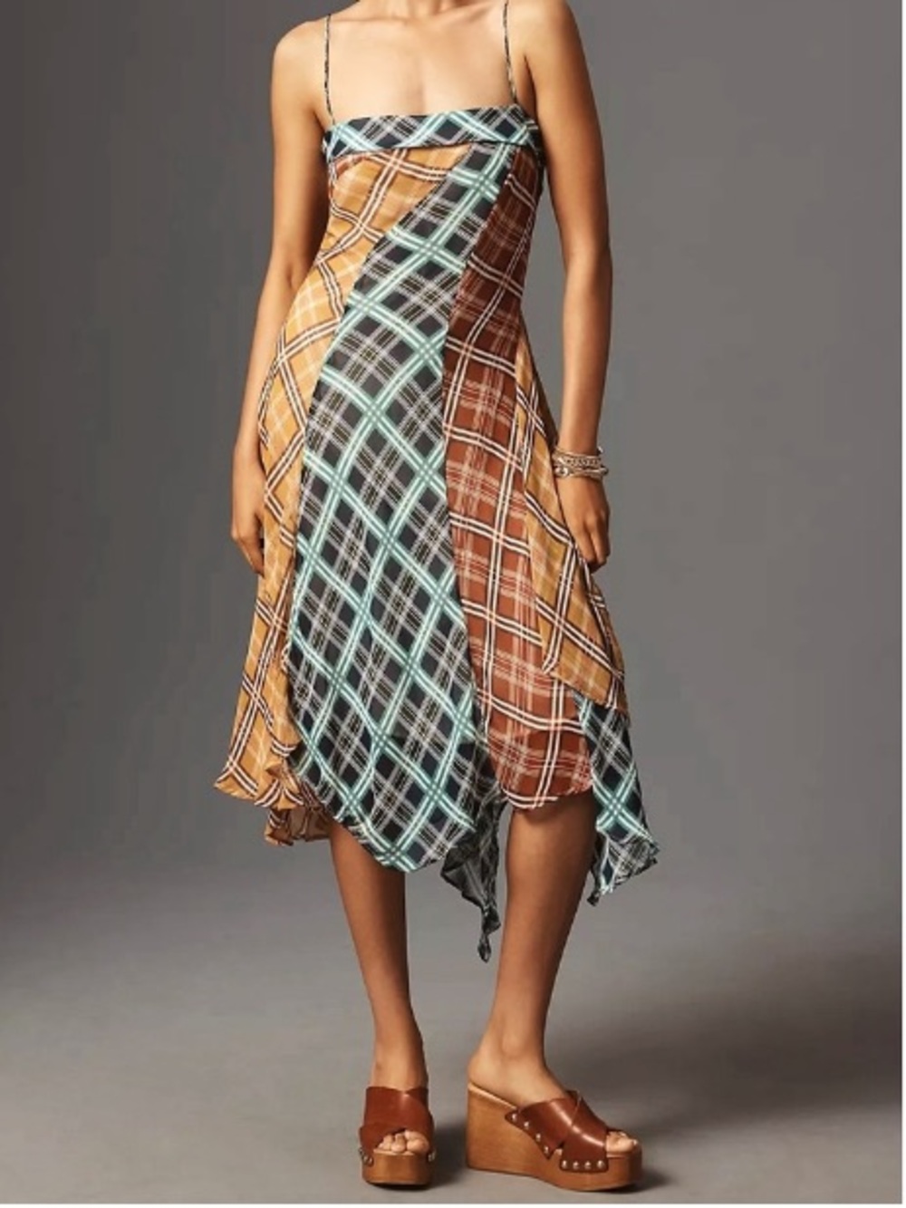 Anthropologie Maeve Sleeveless Asymmetric Plaid Mix Midi Dress Size XL